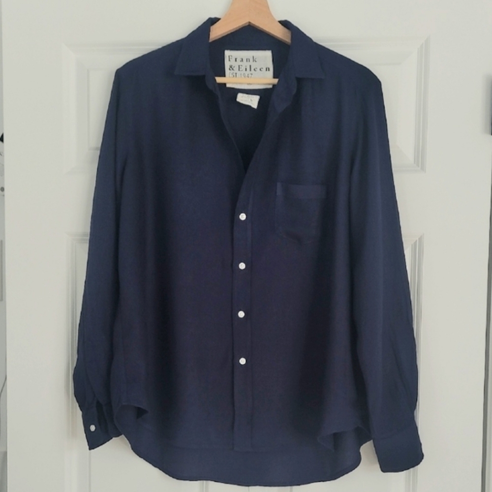 Frank & Eileen Deep Blue Button-front Shirt, Size S, "EILEEN" STYLE